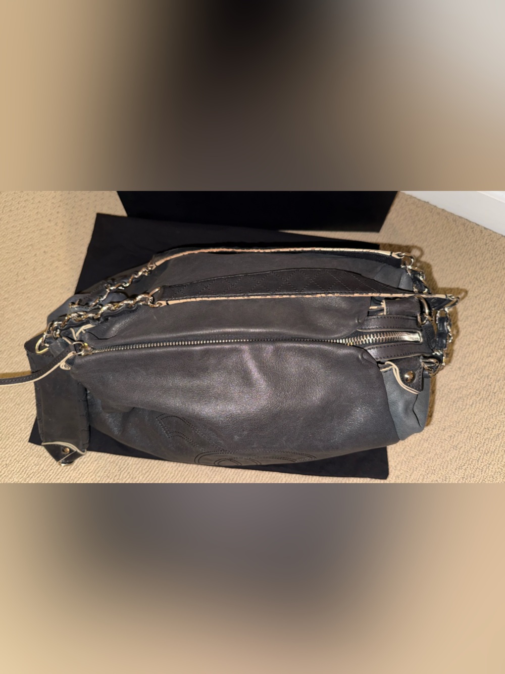 Authentic Chanel Black Soft Edgy Hobo bag purse lambskin leather CC - Picture 12 of 16